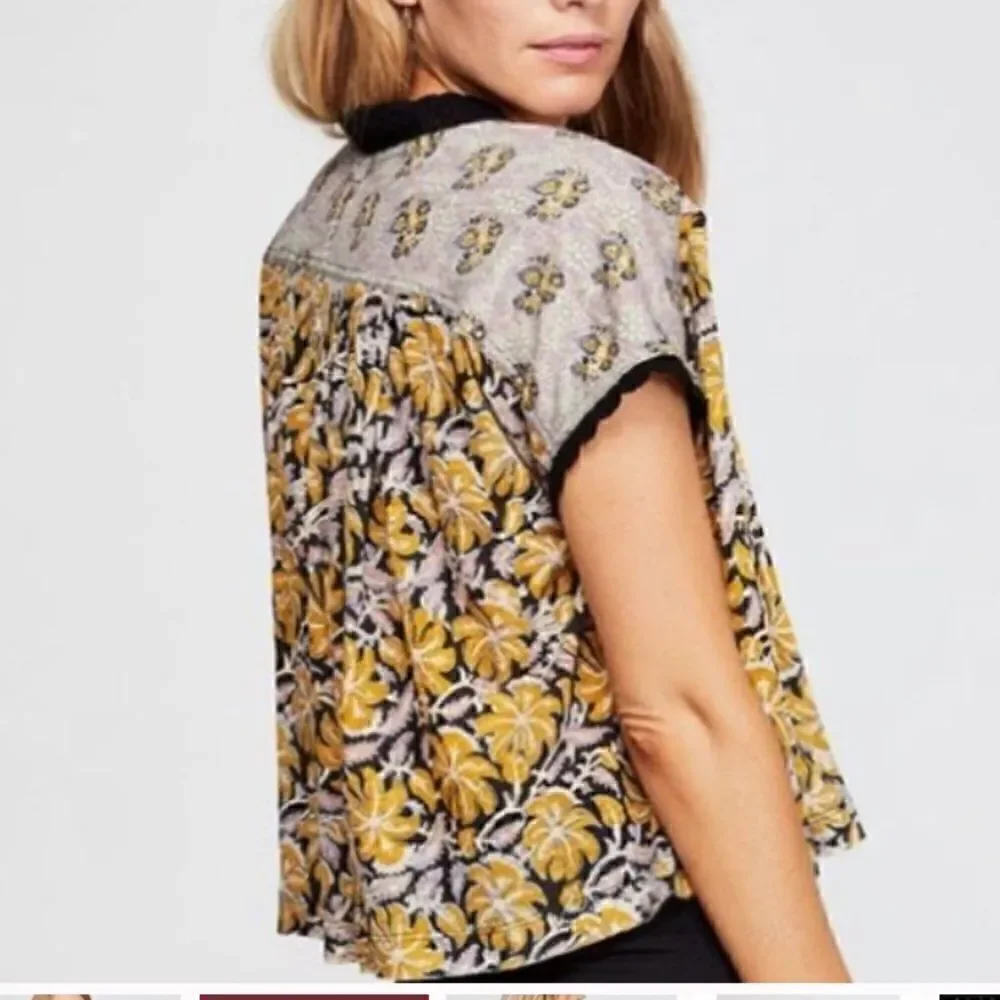 Free People Leilani Top Crochet Trim Print Cropped tee - Picture 4 of 7